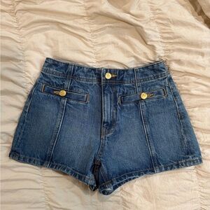 Ulla Johnson Camille Blue Jean Shorts with Gold Accents Size 24 ($465)